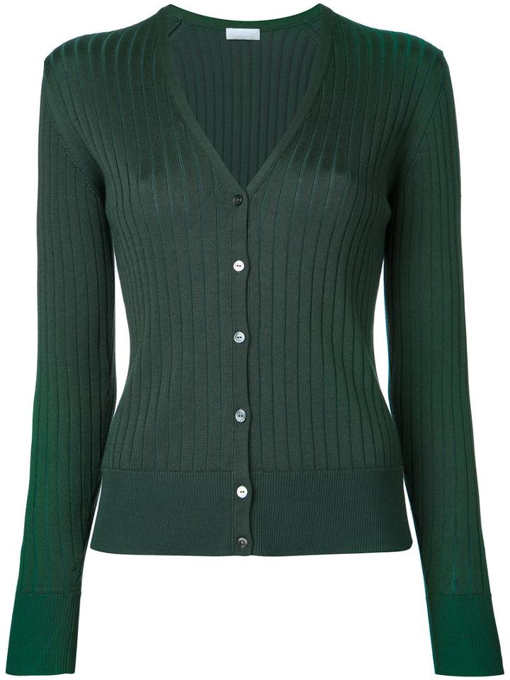 Estnation - Ribbed V-neck Cardigan - Women - Cotton - 38, Green, Cotton
