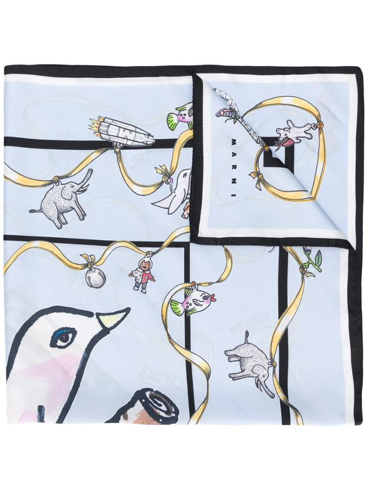 Marni Graphic Print Scarf - Blue