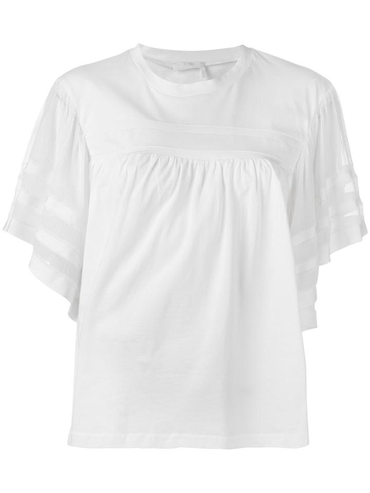 Chloé Seersucker Sleeve Blouse, Size: Large, White, Cotton/silk