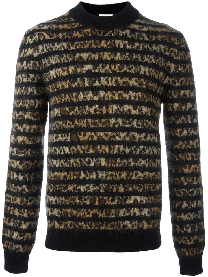 Saint Laurent Contrast Panel Sweater, Men's, Size: Medium, Black, Polyamide/mohair/virgin Wool