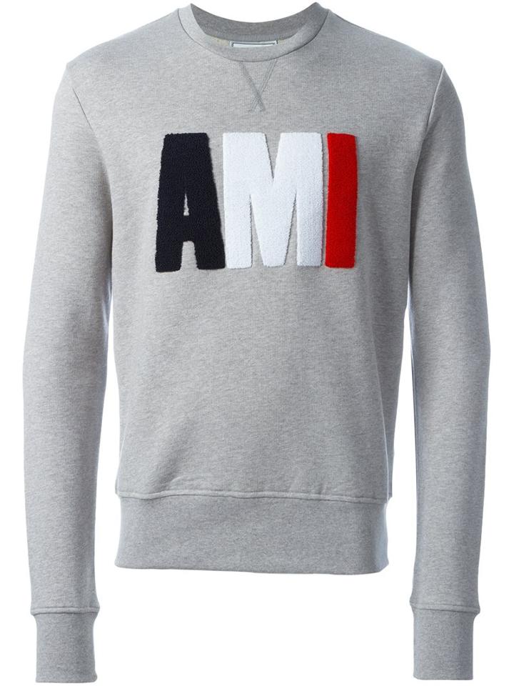 Ami Alexandre Mattiussi Logo Appliqué Sweatshirt, Men's, Size: Xl, Grey, Cotton