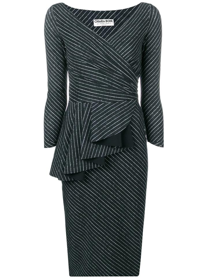Le Petite Robe Di Chiara Boni Striped Ruffle Front Dress - Black
