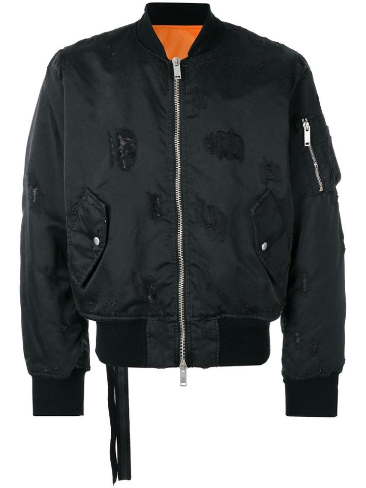 Unravel Project Distressed Bomber Jacket - Black