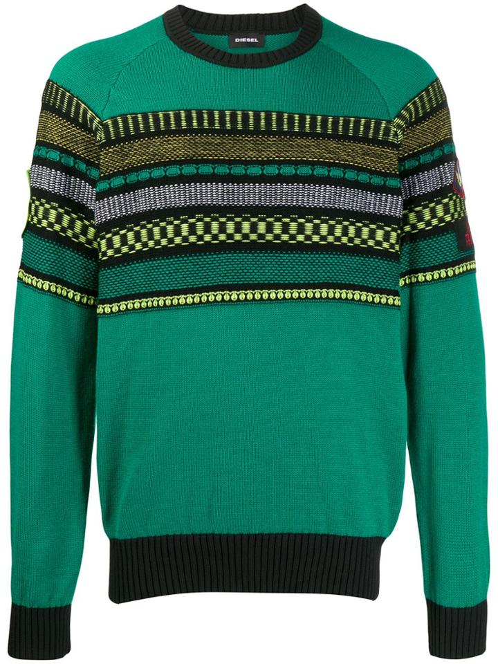 Diesel Striped Knitted Jumper - Green