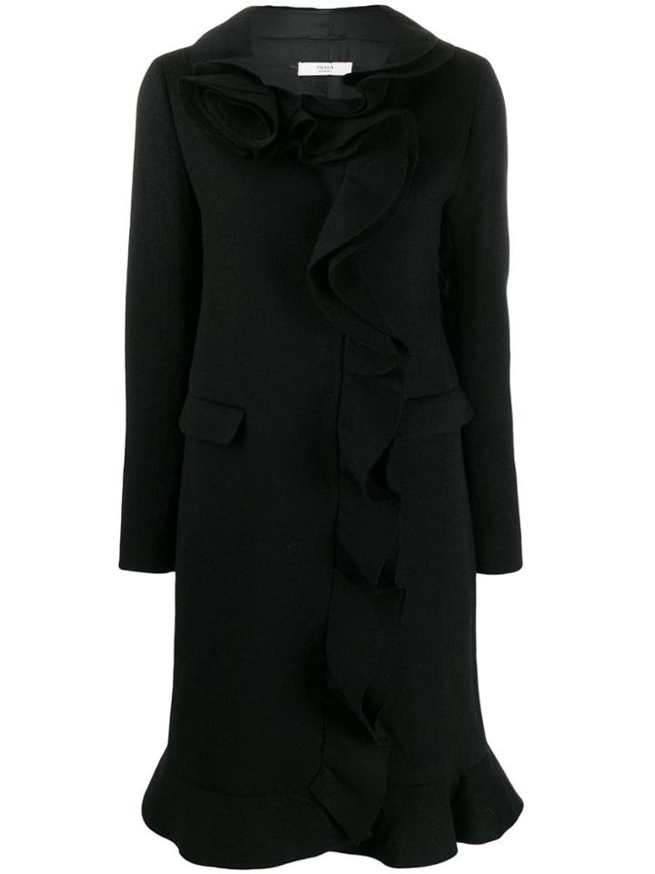Prada Pre-owned 2000's Prada Ruffle Coat - Black
