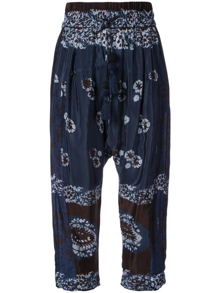 Sea Tie Dye Floral Print Cropped Trousers - Blue