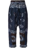 Sea Tie Dye Floral Print Cropped Trousers - Blue