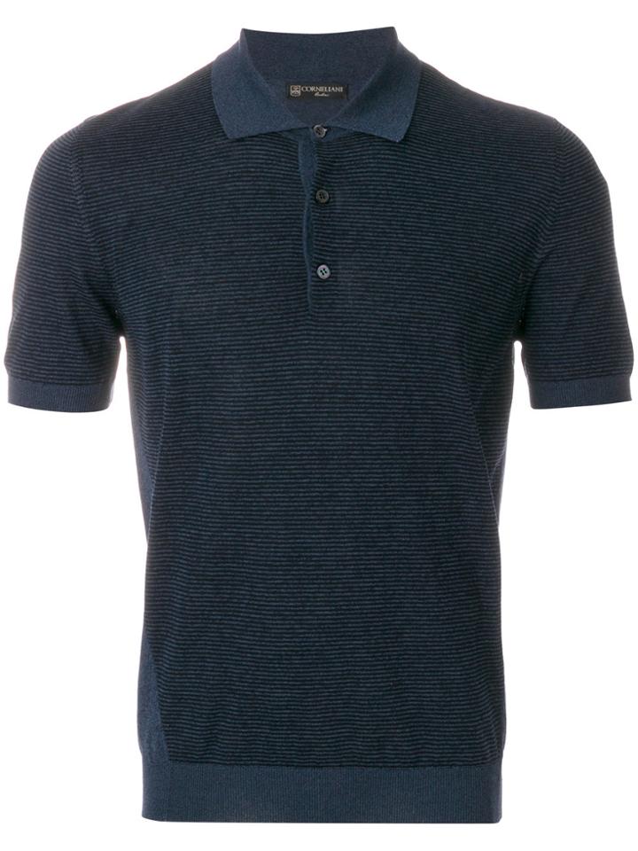 Corneliani Striped Knitted Polo Shirt - Blue