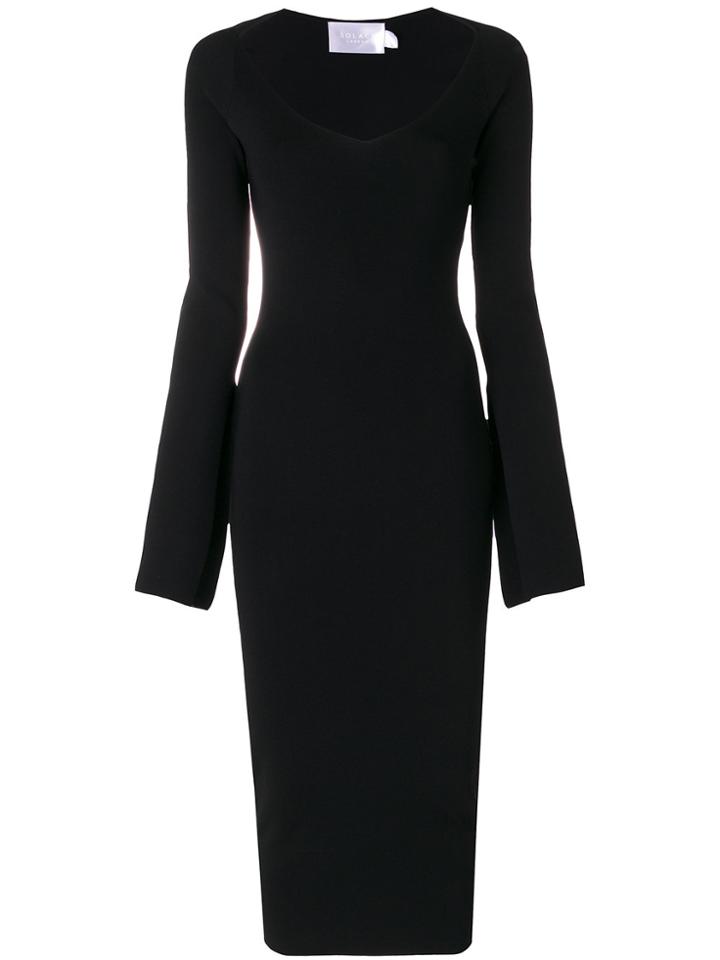 Solace London Ribbed V-neck Knit Dress - Black