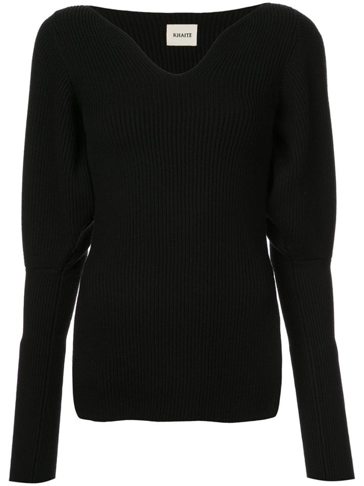 Khaite Ribbed Knit V-neck Sweater - Black