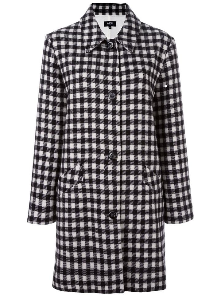 A.p.c. Checked Mid Coat, Women's, Size: 40, Black, Polyamide/viscose/wool