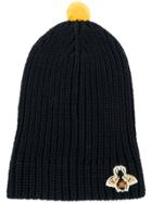 Gucci Bee Embroidered Pom Pom Hat - Blue