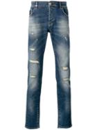 Philipp Plein Distressed Slim Fit Jeans, Men's, Size: 33, Blue, Cotton/spandex/elastane