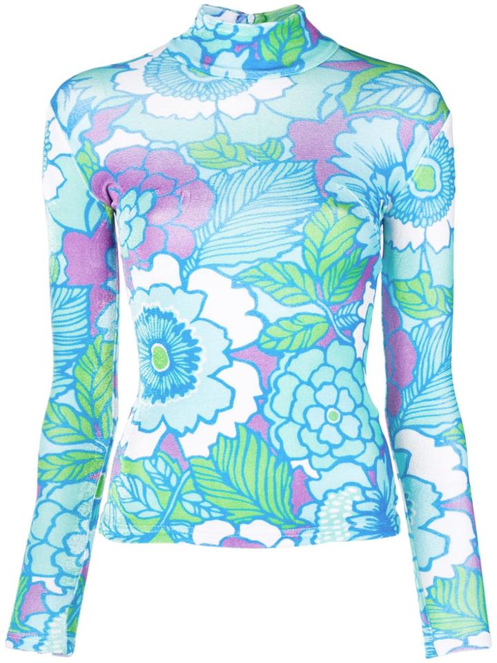 Richard Quinn Floral Print Turtleneck Jumper - Blue