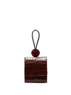 By Far Croc-embossed Ball Clutch - Brown
