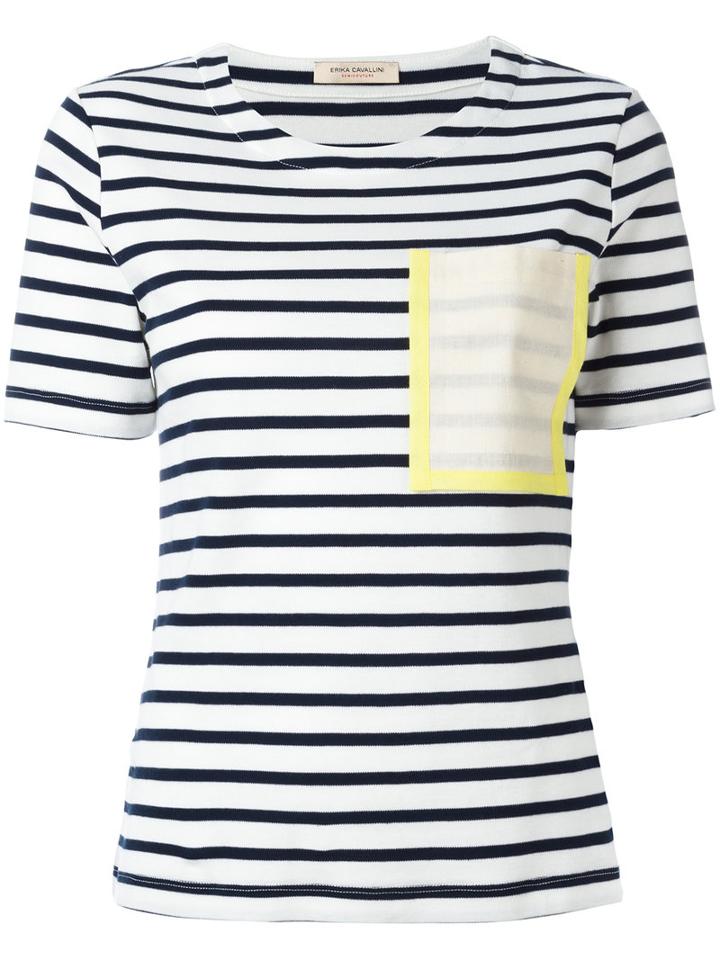 Erika Cavallini Patch-pocket Striped T-shirt, Women's, Size: Small, Blue, Cotton