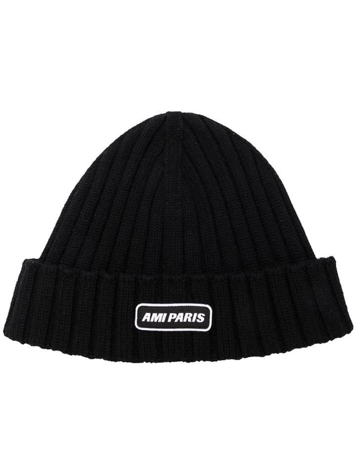 Ami Alexandre Mattiussi Ribbed Beanie With Ami Paris Patch - Black