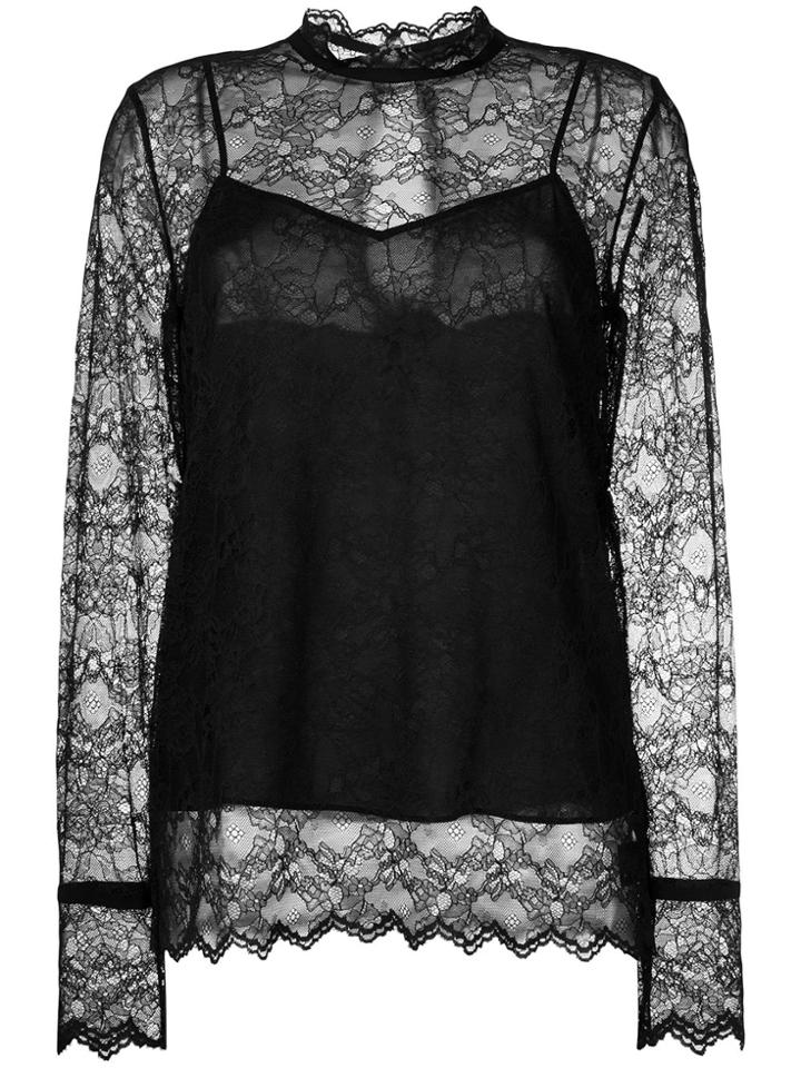 Theory Long Sleeved Lace Blouse - Black