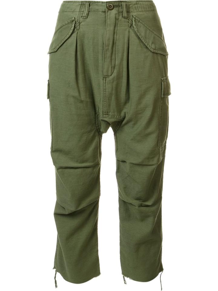 R13 Drop-crotch Cropped Trousers, Women's, Size: 28, Green, Cotton