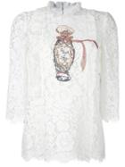 Dolce & Gabbana Embellished Lace Blouse, Women's, Size: 40, White, Viscose/polyimide/cotton/polyamide