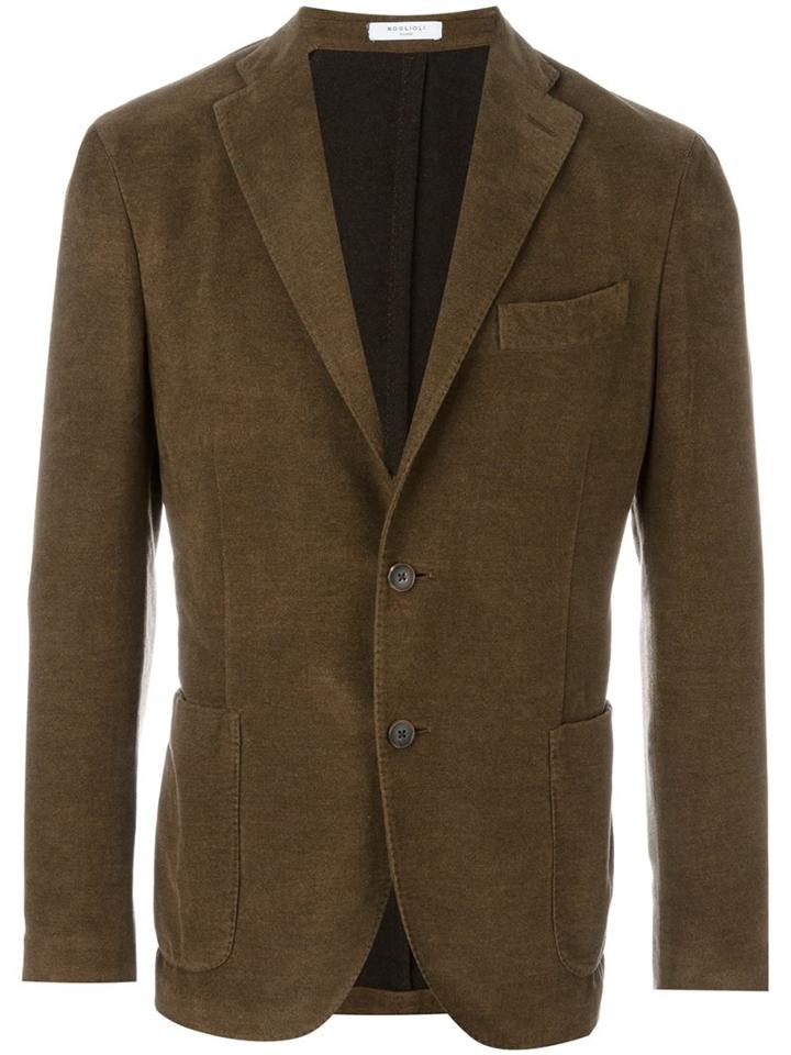 Boglioli Notched Lapel Blazer, Men's, Size: 46, Brown, Cotton/cupro