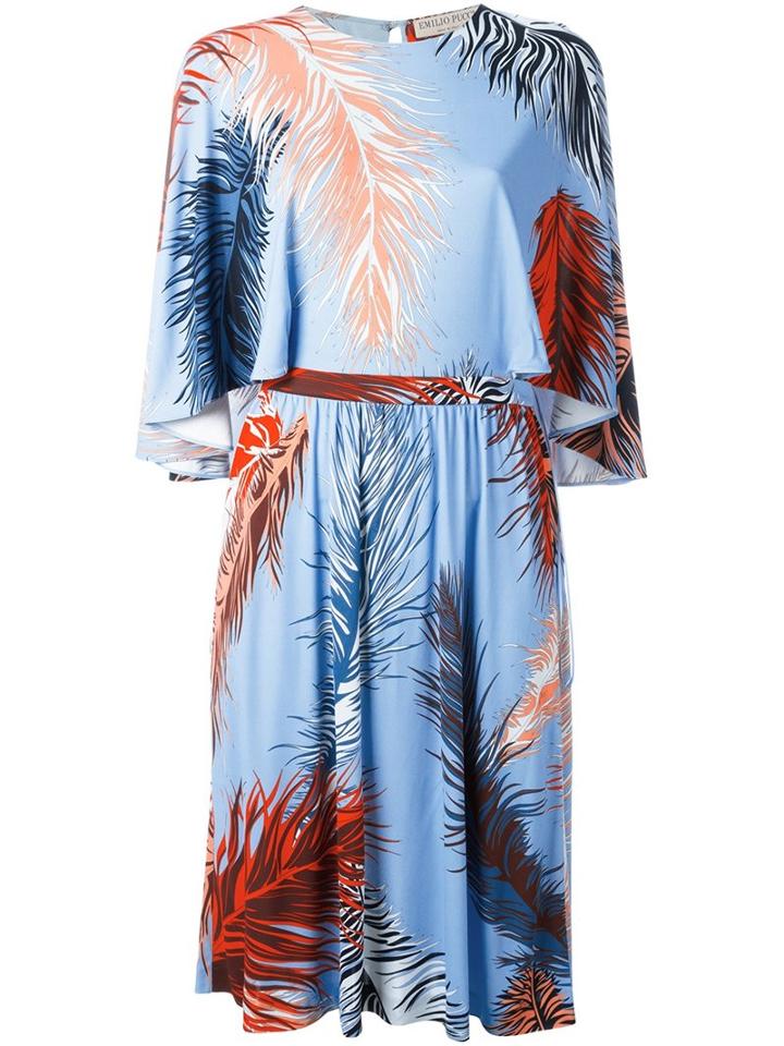 Emilio Pucci Feather Print Dress, Women's, Size: 42, Silk/viscose