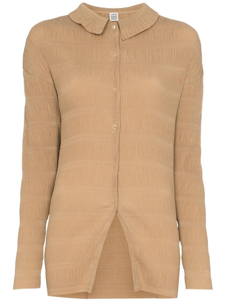Toteme Anzi Crinkled Long-line Shirt - Brown