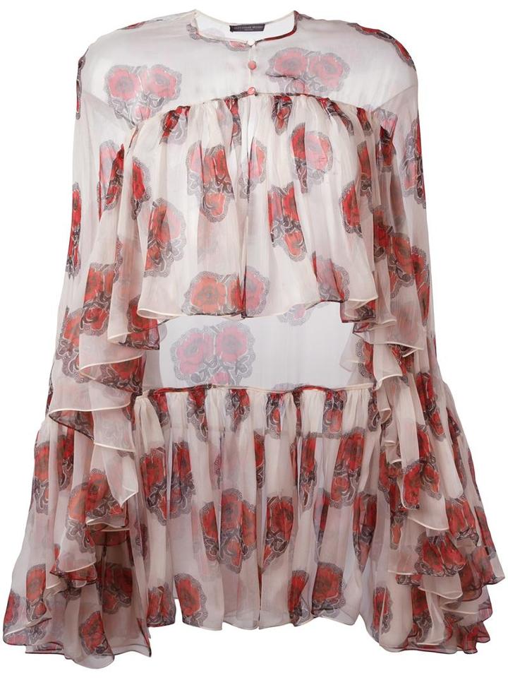 Alexander Mcqueen Poppy Print Cape Blouse, Women's, Size: 42, Nude/neutrals, Silk