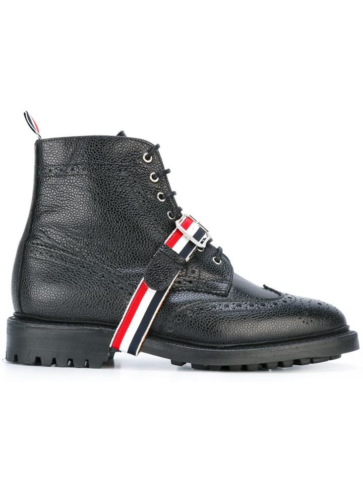 Thom Browne Wingtip Boot In Black Pebble Grain