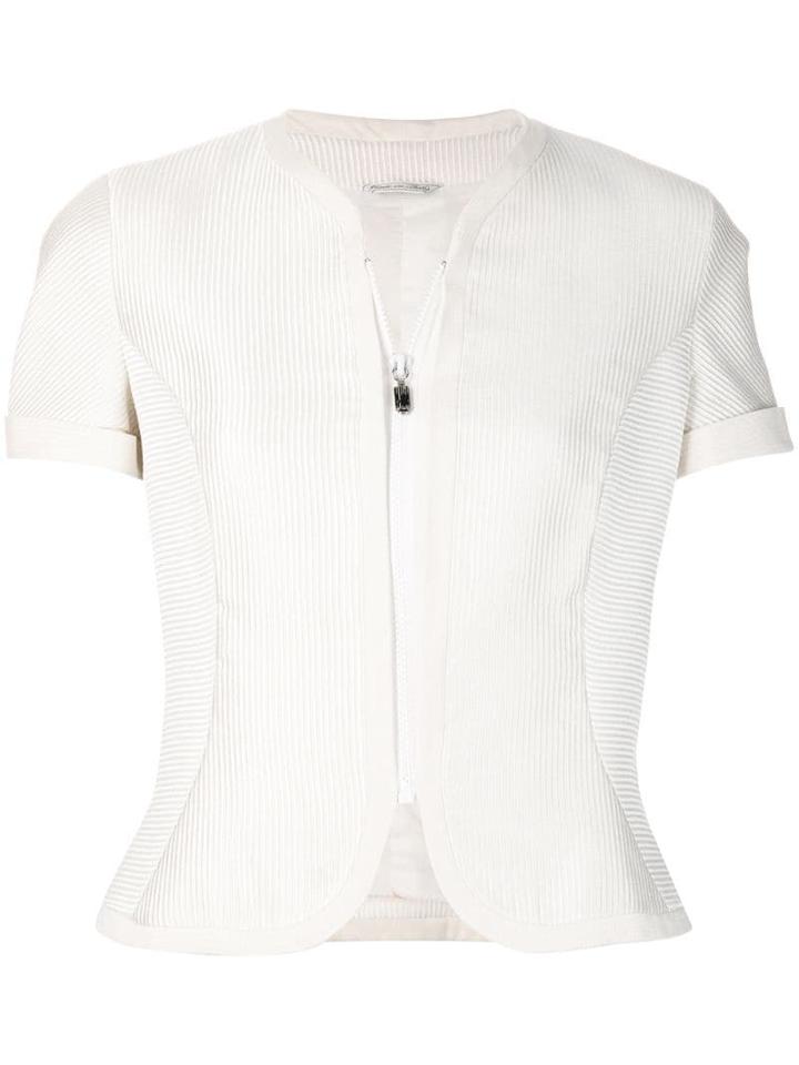 Versace Pre-owned Ribbed Zipped Blouse - Neutrals