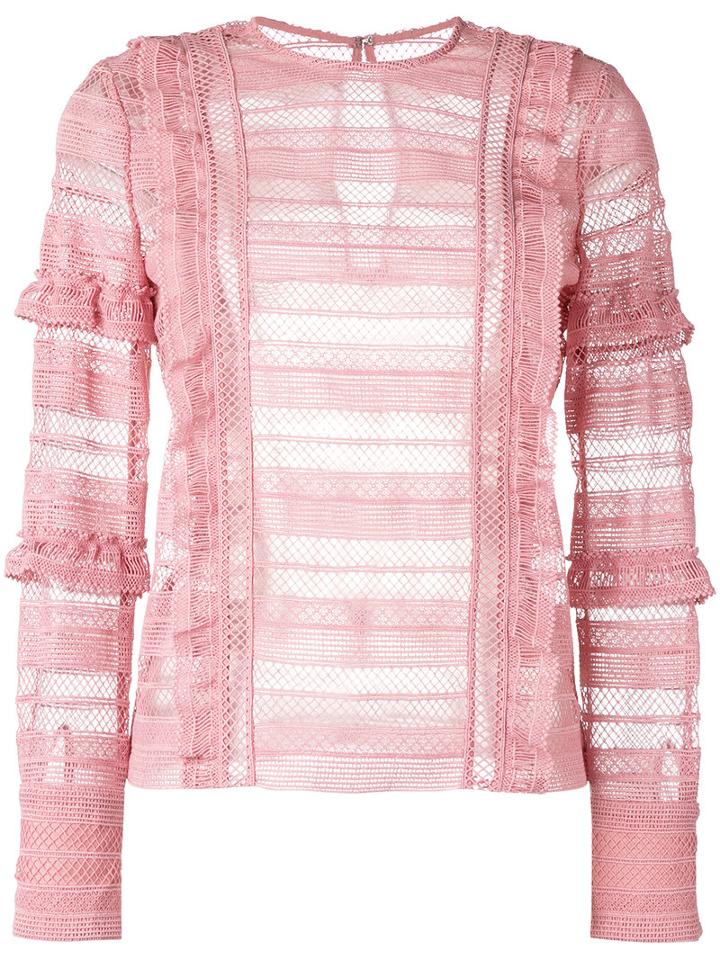 Self-portrait - Grid Blouse - Women - Polyester - 14, Pink/purple, Polyester