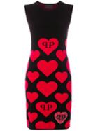 Philipp Plein - Heart Print Dress - Women - Polyester/viscose - Xs, Black, Polyester/viscose