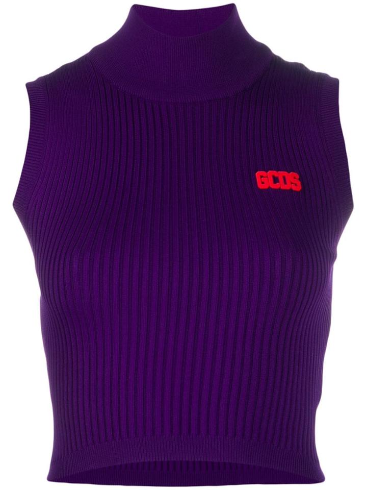 Gcds Ribbed Knit Logo Top - Purple