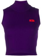 Gcds Ribbed Knit Logo Top - Purple