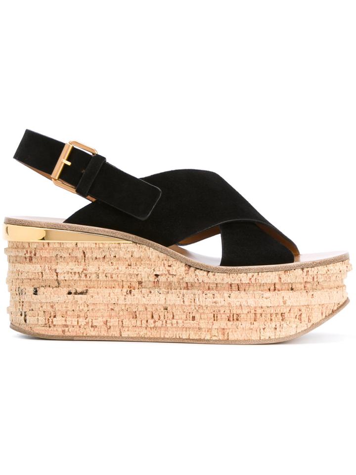Chloé Camille Wedge Sandals - Black