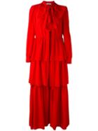 Sonia Rykiel Layered Ruffled Dress, Women's, Size: 40, Red, Silk