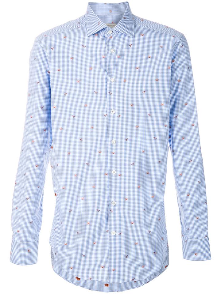 Etro Lobster Embroidered Gingham Shirt - Blue