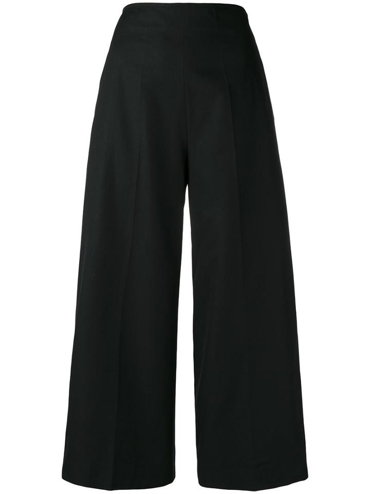 Msgm - Wide Leg Cropped Trousers - Women - Cotton - 44, Women's, Black, Cotton