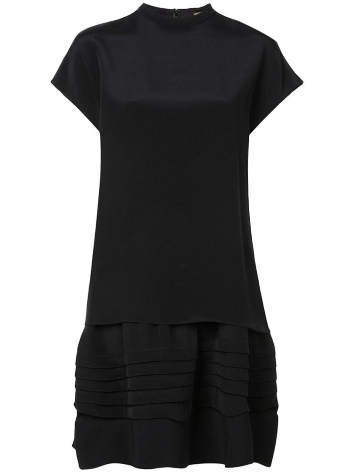 Adam Lippes Silk Crepe Double Layer Mockneck Mini Dress - Black