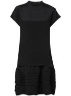 Adam Lippes Silk Crepe Double Layer Mockneck Mini Dress - Black