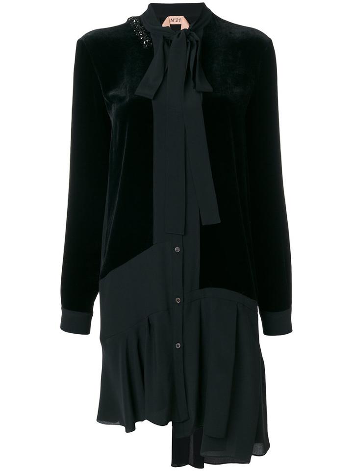 No21 - Gemstone And Neck Tie Collar Dress - Women - Silk/viscose - 44, Black, Silk/viscose