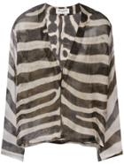 Saint Laurent Sheer Zebra Print V-neck Shirt - Brown
