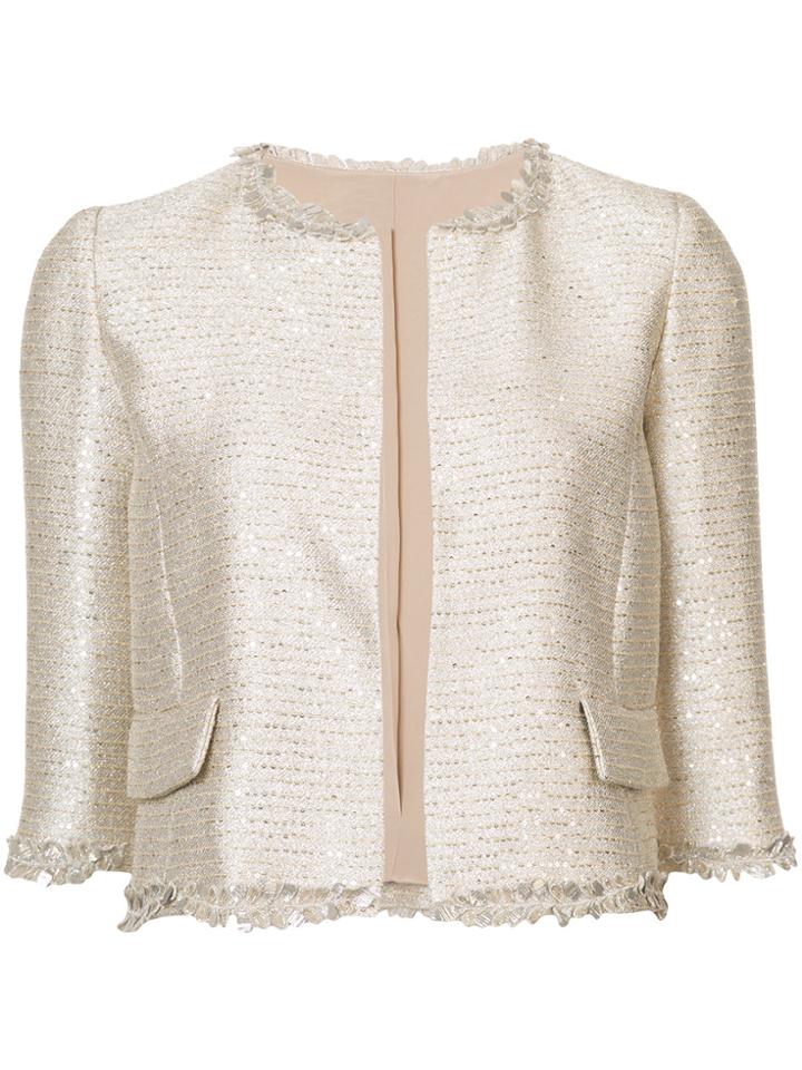 Oscar De La Renta Fern Embellished Cropped Jacket - Yellow & Orange