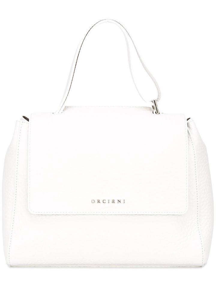 Orciani Small Logo Plaque Tote, Women's, White, Calf Leather