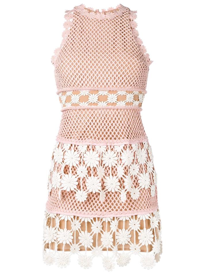 Self-portrait Floral Embroidered Mini Dress - Pink