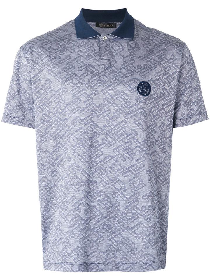 Versace Patterned Polo Shirt, Men's, Size: Medium, Blue, Cotton