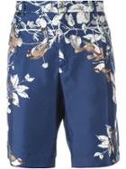 Dolce & Gabbana Forest Motif Shorts, Men's, Size: 50, Blue, Silk