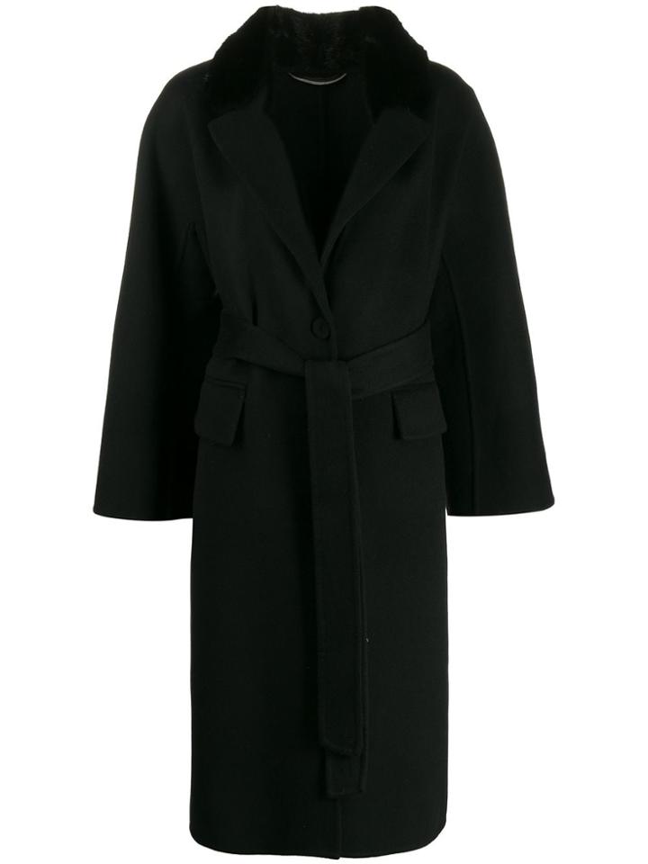 Ermanno Scervino Long Belted Coat - Black