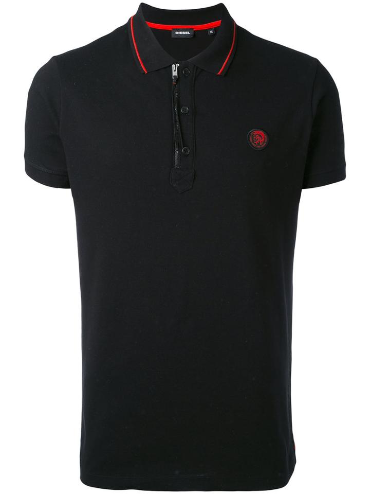 Diesel - Zipped Neck Polo Shirt - Men - Cotton/spandex/elastane - Xl, Black, Cotton/spandex/elastane