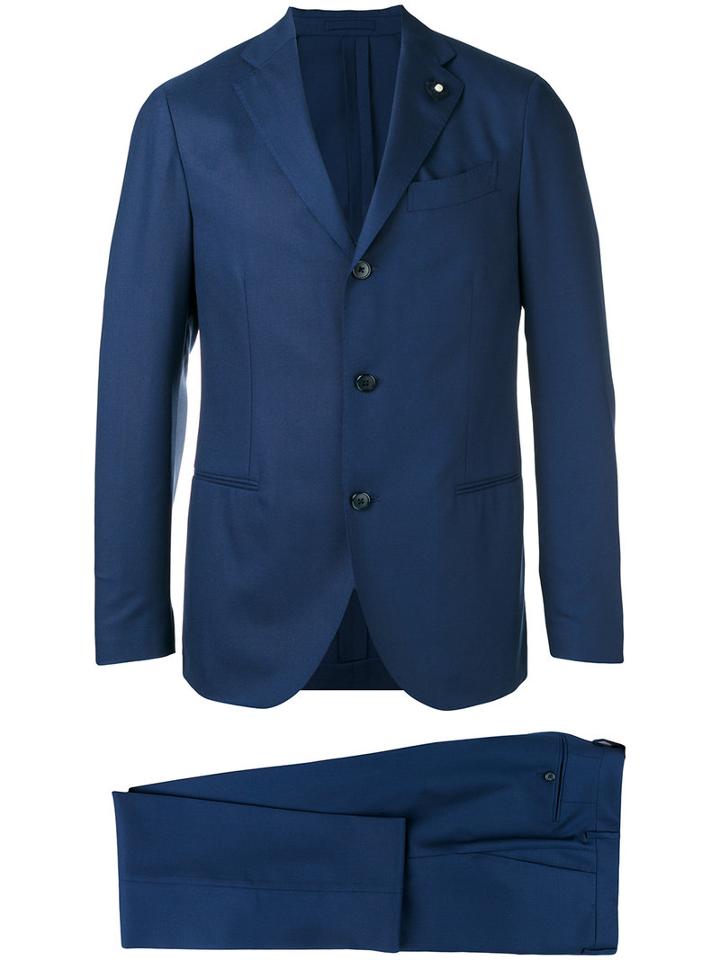 Lardini Two Piece Suit, Men's, Size: 48, Blue, Cotton/viscose/cupro/wool